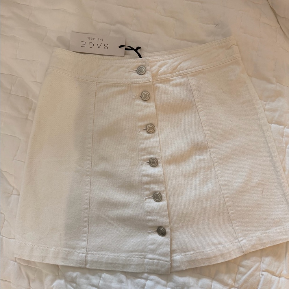 Women's White Button-Front Denim Skirt, Size S